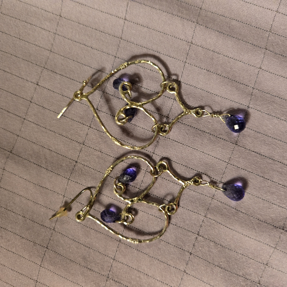 Gold and Purple Dangle Earrings